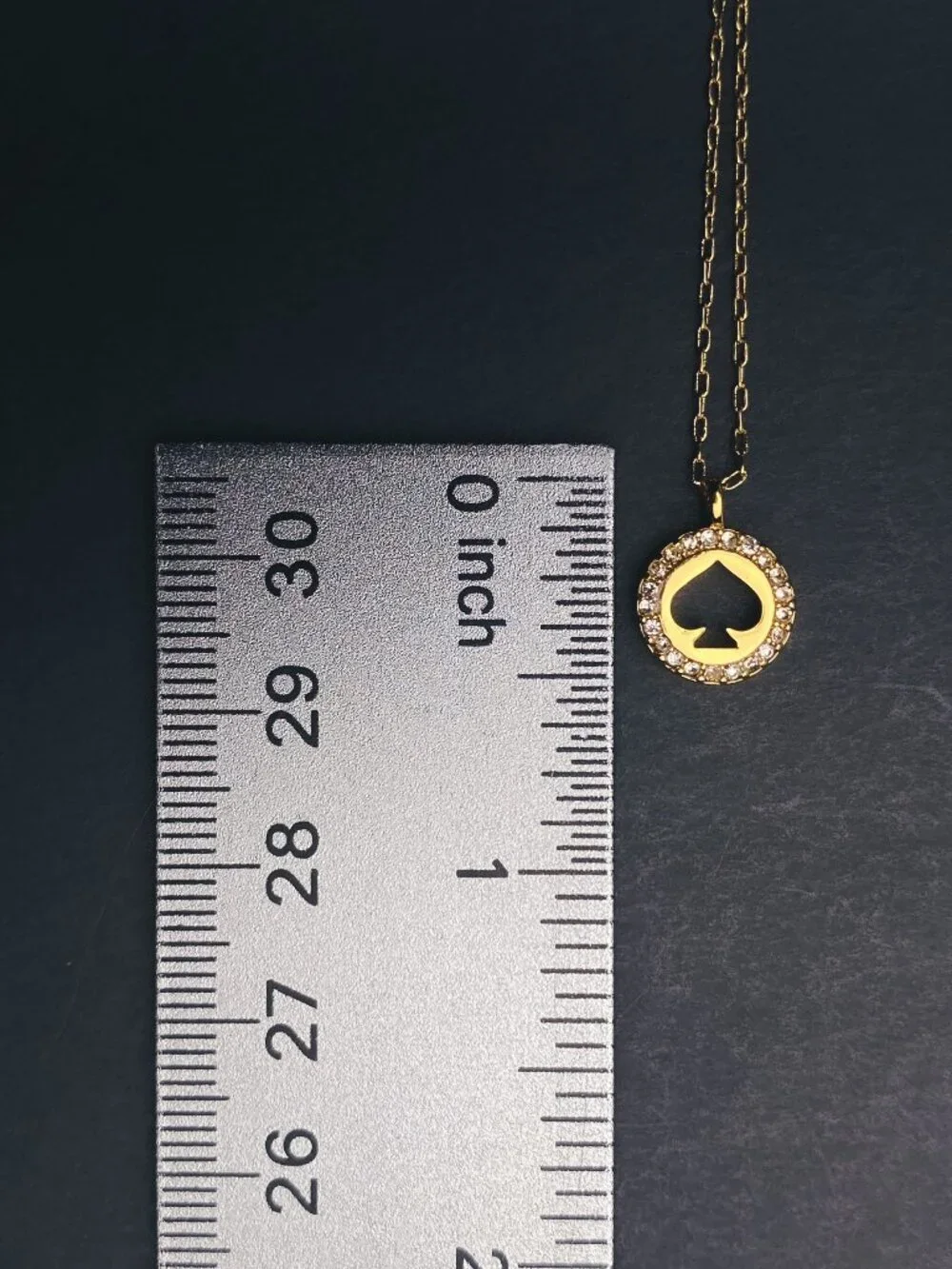 Kate Spade Logo Cutout Charm Rhinestone Jewel Minimalist Gold Chain Necklace
